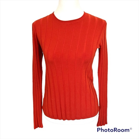 Everlane Burnt Orange Small Ribbed Wool Long Sleeve blouse - Picture 1 of 7